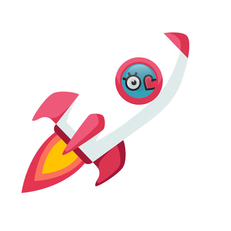 Desenho de um foguete branco e com detalhes em vermelho em direção ao espaço
